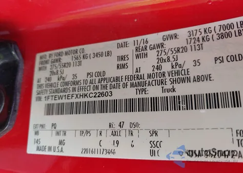 2017 Ford F-150 Xlt from USA, damaged, VIN 1FTEW1EFXHKC22603